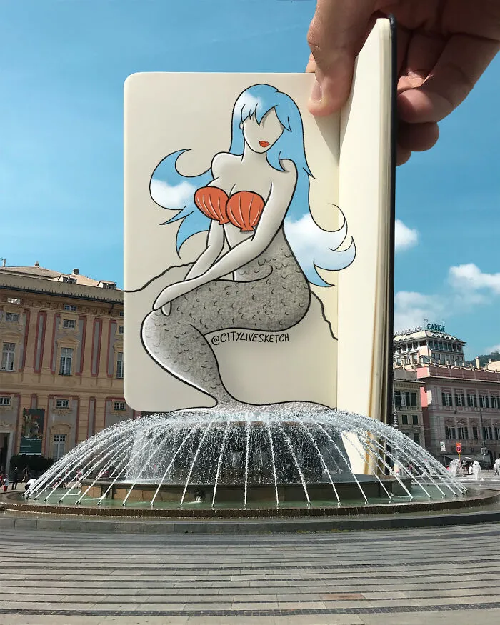 Artist Transforms Reality Into Art With These Mind-Bending Sketch-Photo Combinations (43 New Pics)