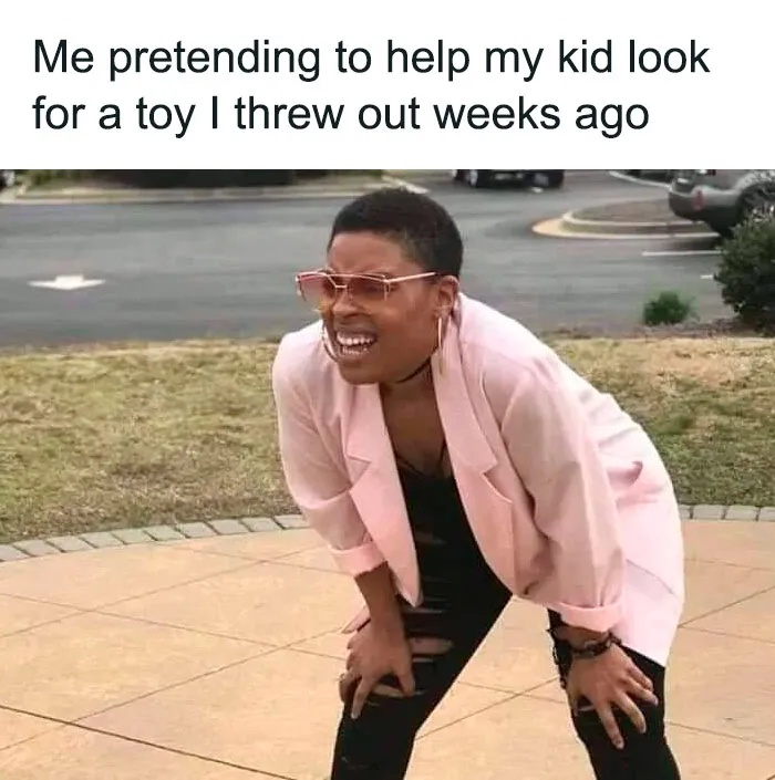 Person squinting and leaning forward, portraying a funny mom meme moment with humorous facial expression.