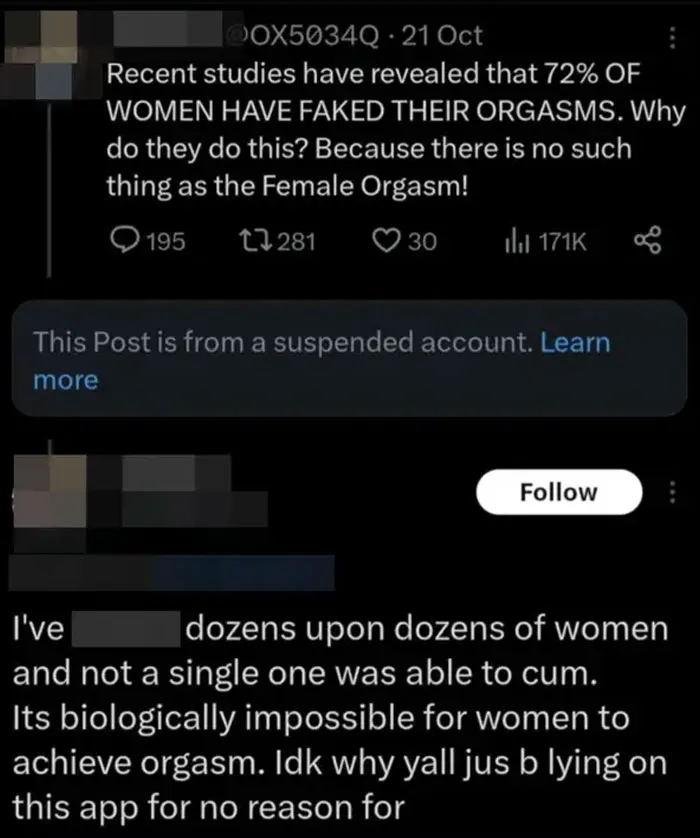 Women Are Uncapable Of Climaxing Because I Can't Make Them Do So