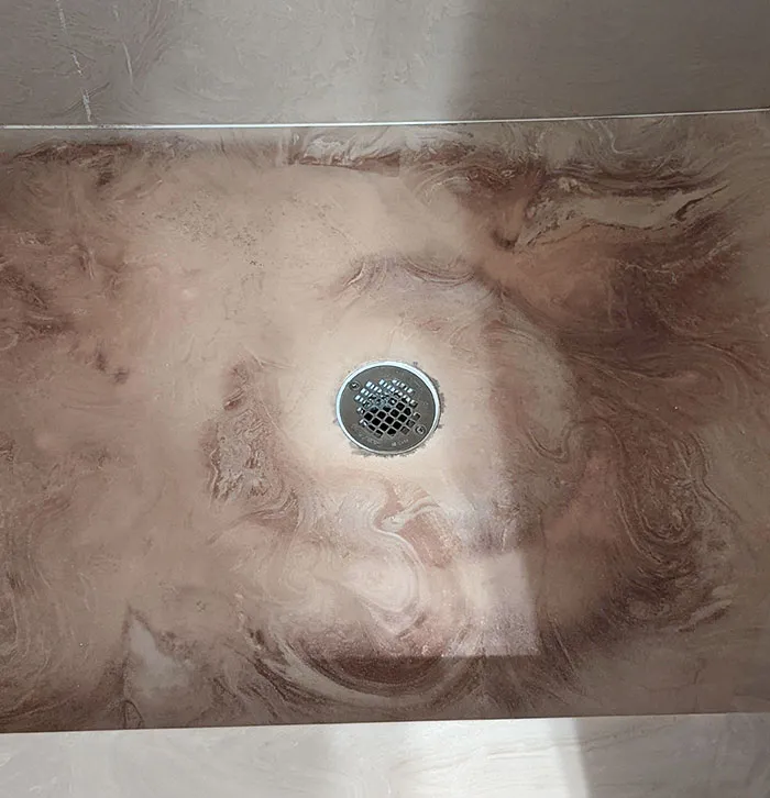 This Marbled Shower At An Airbnb I Stayed In. I Thought It Was Dirty And Tried To Scrub It Clean Until I Realized It Was "Supposed" To Look Like That