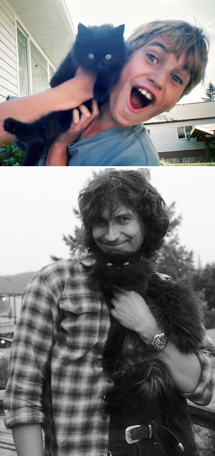 Me And My Cat Shadow Then And Now, 19 Years Later