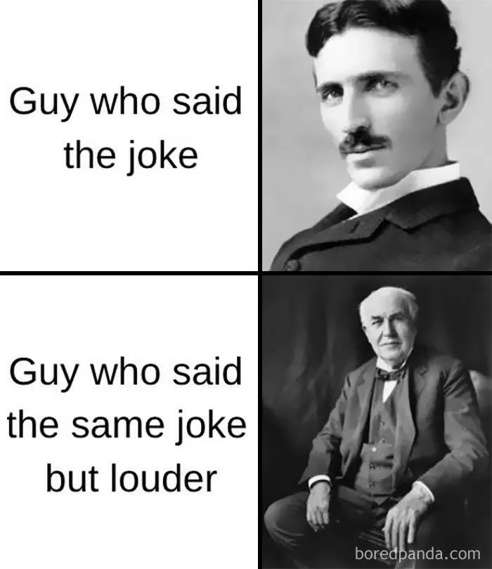 Hilarious science meme featuring historical figures with captioned jokes.