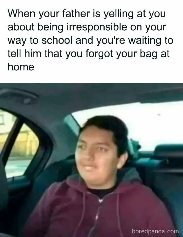 “When Dad’s Lecture Hits and You’re About to Drop the ‘I Forgot My Bag’ Bomb”