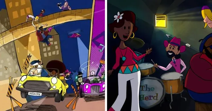 My Animated Sitcom About A Jazz-Playing Cow Who Reluctantly Leads A Group Of Musicians, Poets And Misfits (5 Pics)