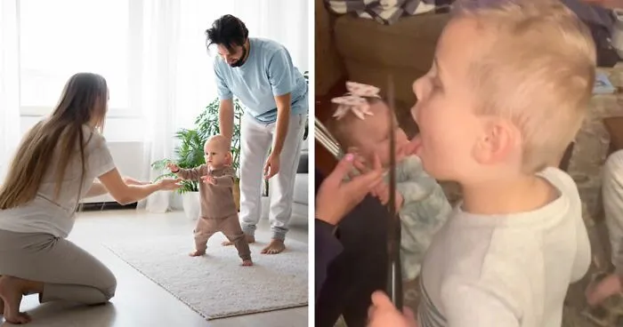"Can You Blame Him?": 3YO Tries To Lick Huge Knife While Family Films Baby's First Steps