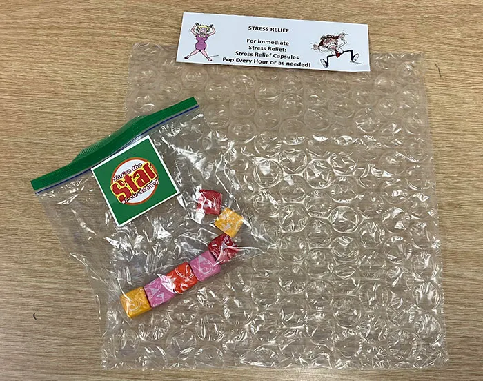 What My School Gave Its Teachers For Teacher Appreciation Week. Seven Starburst And A Square Foot Of Bubble Wrap. Score