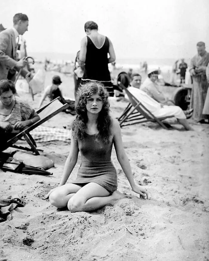 Female Swimmer Posing On The Beach. Deauville, France. Ca. 1925