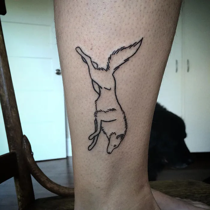 Minimalist Line Wolf Leg Tattoo