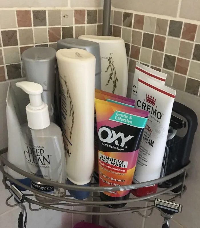 My Husband's "Bottle Graveyard". Only 4 Bottles On His Shelf Actually Have Soap In Them