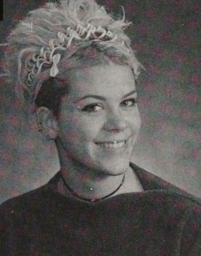 Almost 25 Years Ago... I Used To Wrap My Hair Up With Things. This Is My Last Year Of High School Year Book Photo.  17 Years Old.  Phone Cord Head Band. So Stylish! What's A Phone Cord?!