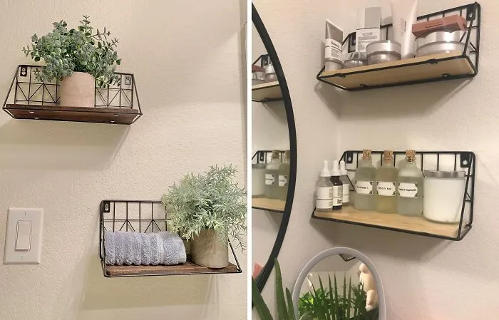 Distressed Wood And Industrial Iron Come Together In Perfect Harmony, Masquerading As A Pricey Bespoke Piece In The Form Of These  <a Style="Display:inline;" Href="Https://Www.amazon.com/Dp/B07kwkj7dr?ascsubtag=5687081%2c7%2c37%2cd%2c0%2c0%2cbf-Ssrch%2c900%3a2%3b974%3a3%3b1125%3a1%3b1338%3a1%3b1352%3a3%2c16452687%2c0%2c0&th=1%25252c0%252c0%2c0&btn_ref=srctok-F53d18b5dc08c3ac&linkcode=ll1&tag=bpbison-20&linkid=ef02f27485bfb9d4bbf2a6d576720ec1&language=en_us&ref_=as_li_ss_tl" Target="_blank"> <span Style="Font: Inherit; Color: #d74b1f;"> Rustic Wood And Iron Floating Shelves</Span>