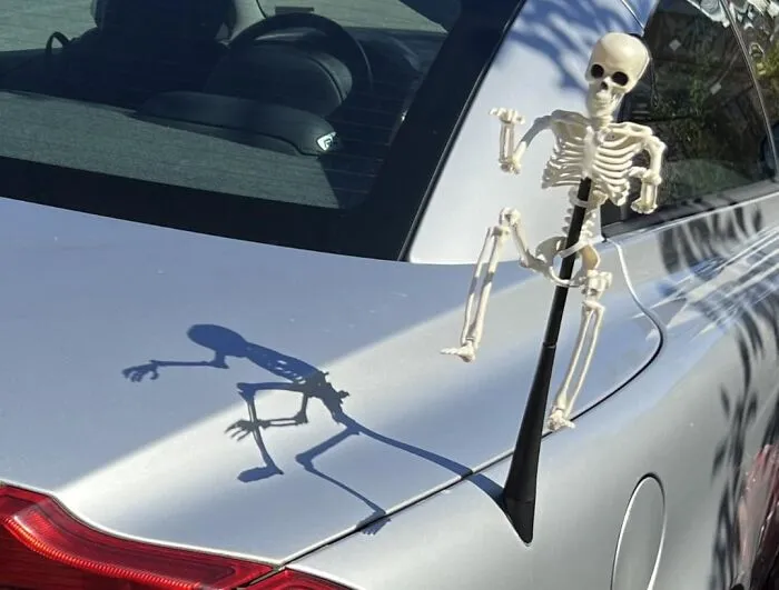 Your Car's Antenna Just Got A Grave New Friend With This   <a Style="Display:inline;" Href="Https://Www.amazon.com/Posable-Halloween-Skeleton-Skeleton-Decorations/Dp/B07rddch43?ie=utf8&th=1&linkcode=ll1&tag=bpworm-20&linkid=56b7e9b4218d3435002676389291facc&language=en_us&ref_=as_li_ss_tl" Target="_blank"><span Style="Font: Inherit; Color: #d74b1f;"> Tiny Skelleton </Span> Hanging On For Dear Life