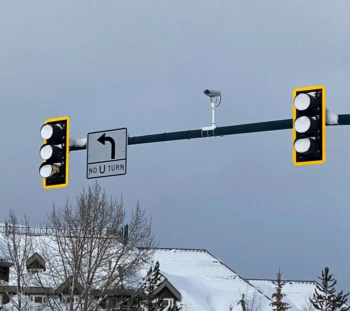 Stoplights In Lake Tahoe Filled With Snow Due To Not Having The Bottom Cut Out To Prevent Snow Accumulation