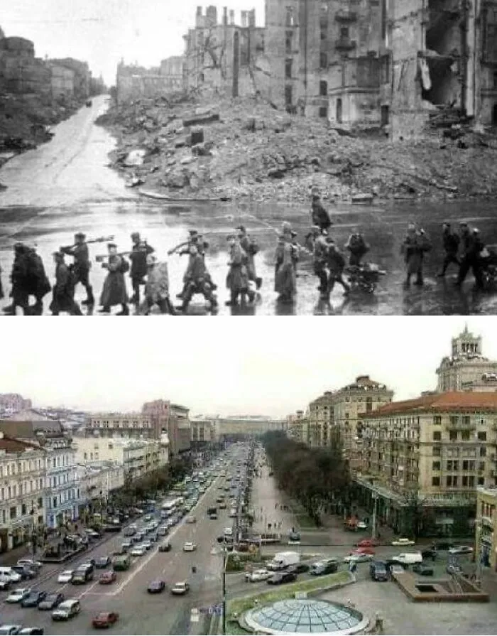 Then & Now, Kiev, Kreschatik Street, Ukraine, Ussr
