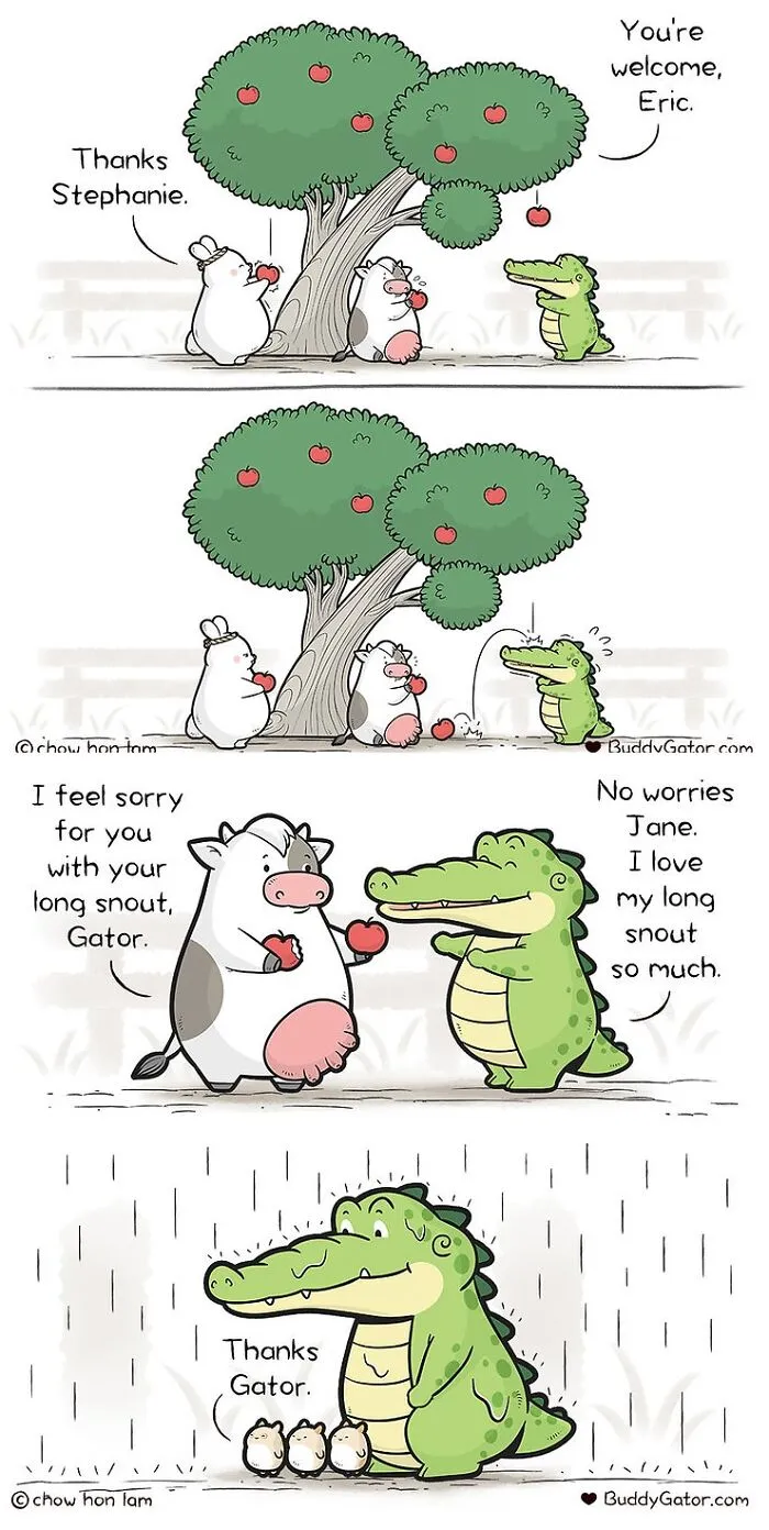30 Uplifting Comics About Buddy Gator, The Caring Alligator, By Chow Hon Lam (New Pics)