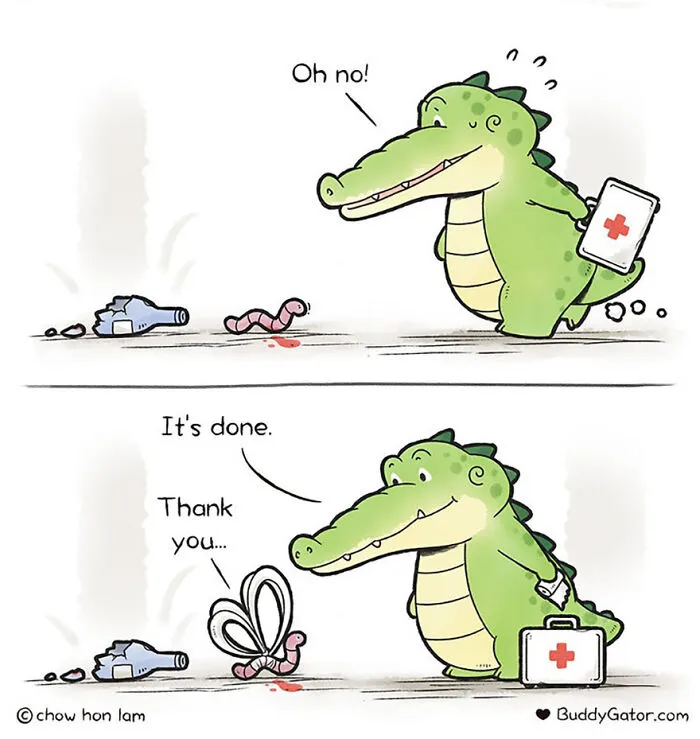 30 Uplifting Comics About Buddy Gator, The Caring Alligator, By Chow Hon Lam (New Pics)
