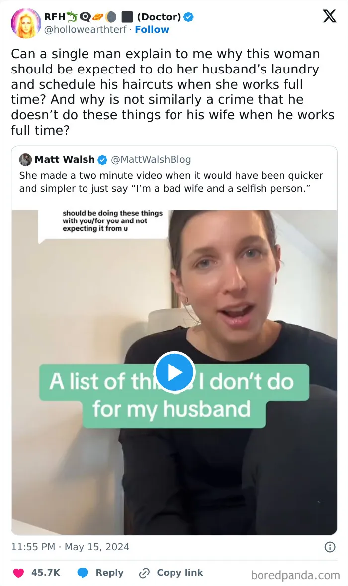 Women Explains Why She Doesn't Do Her Husband's Laundry And Gets Called Selfish
