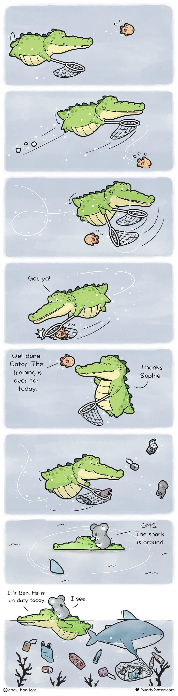 30 Uplifting Comics About Buddy Gator, The Caring Alligator, By Chow Hon Lam (New Pics)