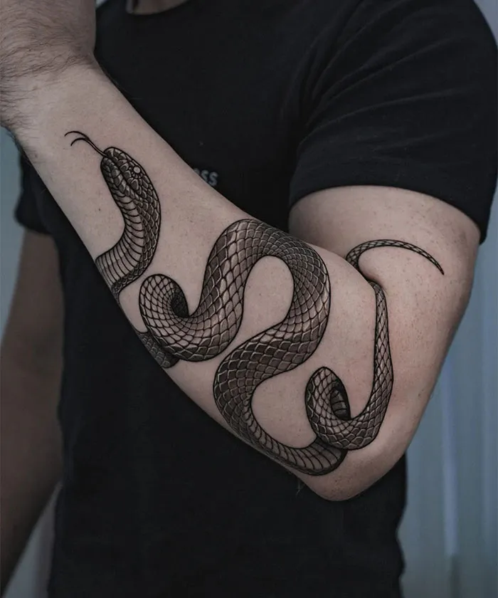Realistic Black Snake Tattoo