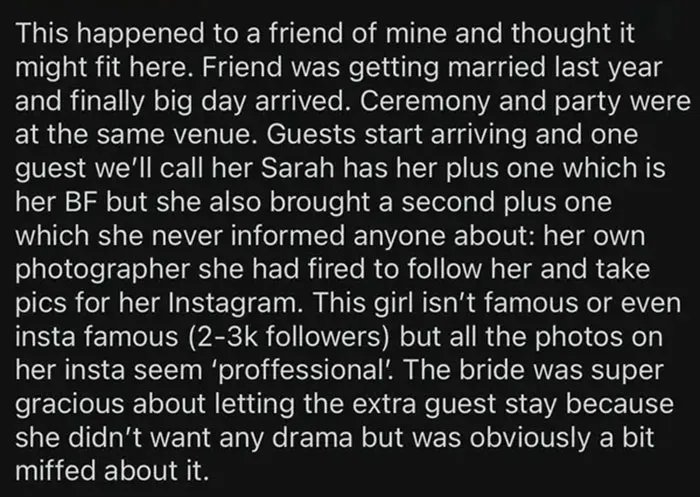 Wedding Guest Hires Their Own Photographer To Accompany Her To Friends Wedding