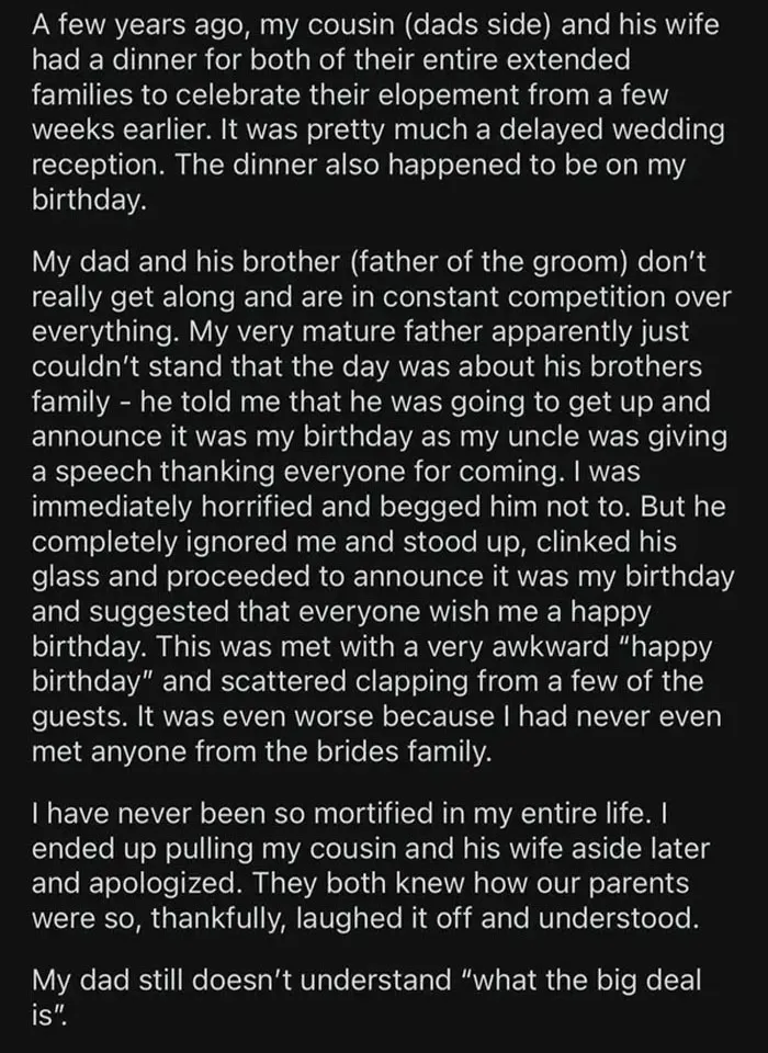 My Dad’s Extremely Embarrassing Announcement At My Cousin's Wedding Celebration