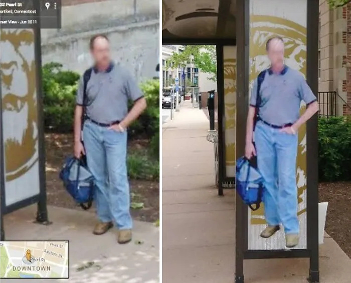 20 Images Of People Captured On Google Street View Got Placed At Original Locations By This Artist