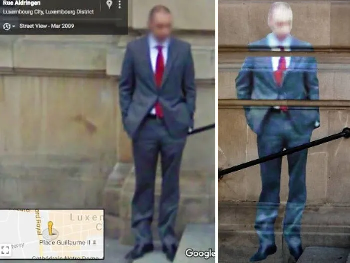 20 Images Of People Captured On Google Street View Got Placed At Original Locations By This Artist