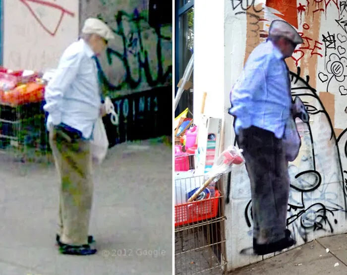 20 Images Of People Captured On Google Street View Got Placed At Original Locations By This Artist
