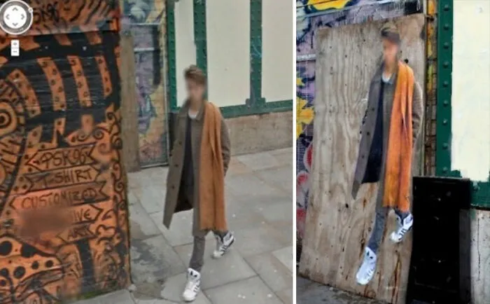 20 Images Of People Captured On Google Street View Got Placed At Original Locations By This Artist