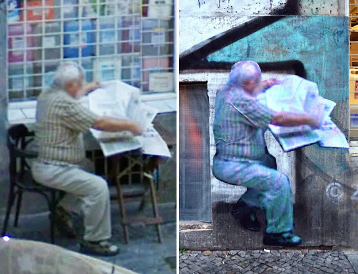 20 Images Of People Captured On Google Street View Got Placed At Original Locations By This Artist