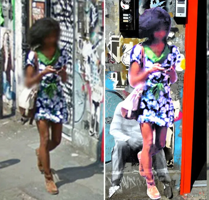 20 Images Of People Captured On Google Street View Got Placed At Original Locations By This Artist