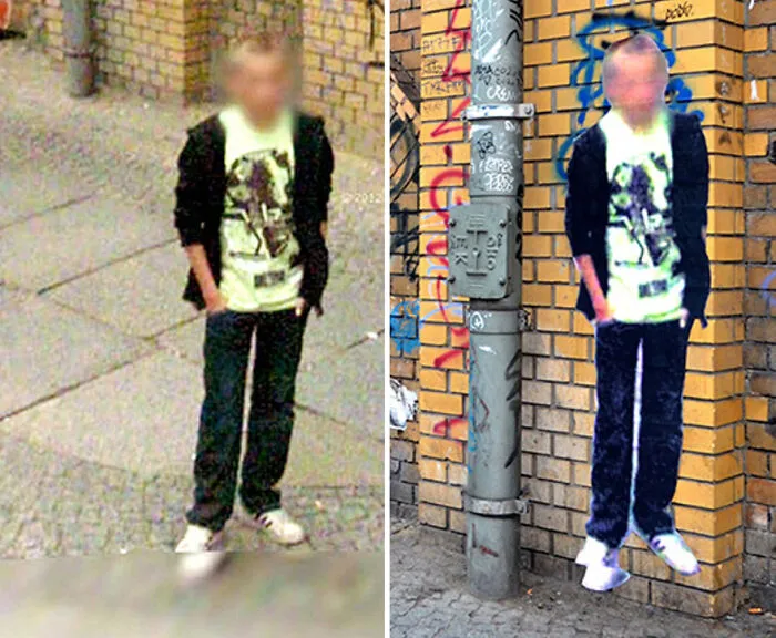 20 Images Of People Captured On Google Street View Got Placed At Original Locations By This Artist