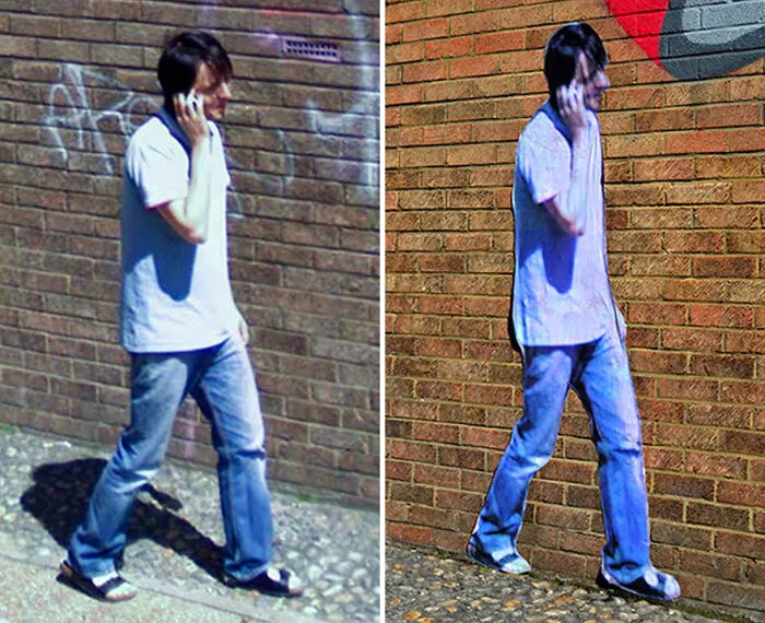 20 Images Of People Captured On Google Street View Got Placed At Original Locations By This Artist