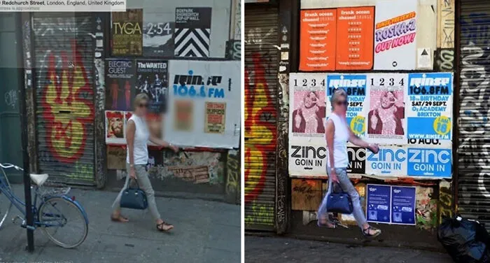 20 Images Of People Captured On Google Street View Got Placed At Original Locations By This Artist