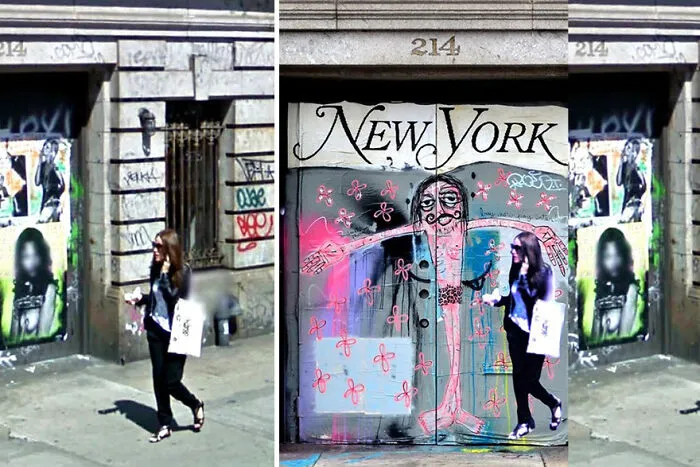 20 Images Of People Captured On Google Street View Got Placed At Original Locations By This Artist