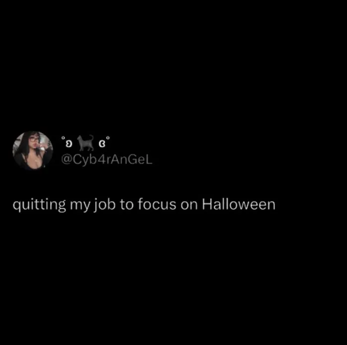 Halloween meme about quitting a job to focus on the holiday.
