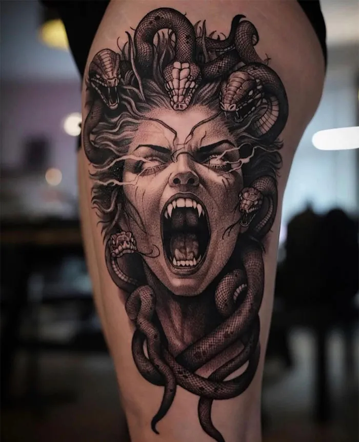 Medusa’s Wrath in Striking Black Ink