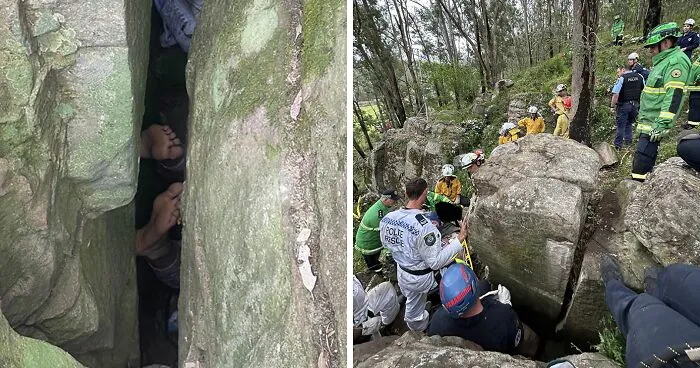 "Lucky" Woman Trapped Upside Down For 7 Hours Between Boulders After Trying To Recover Her Phone