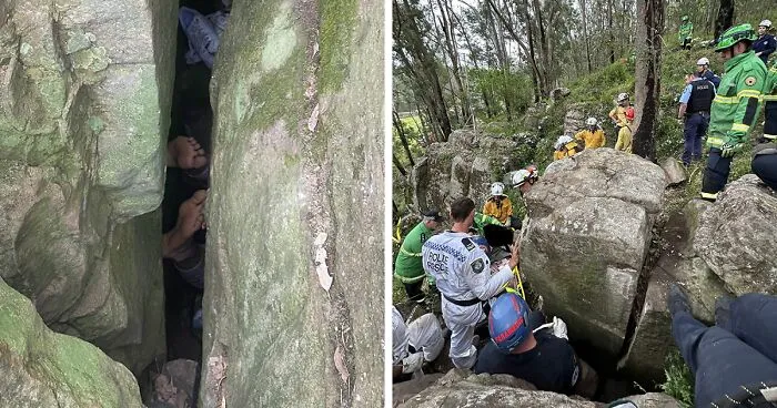 "Lucky" Woman Trapped Upside Down For 7 Hours Between Boulders After Trying To Recover Her Phone