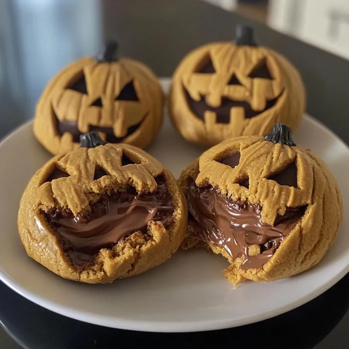 Milk Chocolate Stuffed Jack-O-Lantern Cookies
