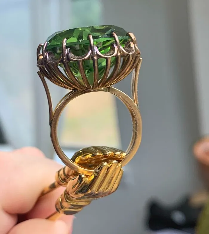 I Found This Ring In The Dumpster On Monday! Had It Appraised Yesterday And Found Out It’s A Handmade Gold Ring From The 60s-70s! It’s 14k Gold Band Is Worth $200+ (Stone Is Glass). I Also Found Those Tiny Hands With It