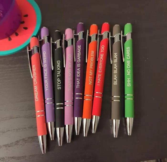 Write With An Attitude Using <a Style="Display:inline;" Href="Https://Www.amazon.com/Pasisibick-Motivational-Inspirational-Encouraging-Scriptures/Dp/B0bk4555y1?ie=utf8&th=1&linkcode=ll1&tag=bpmelon-20&linkid=5f0dcaccedef17f8d8dccd63613b347e&language=en_us&ref_=as_li_ss_tl" Target="_blank"><span Style="Font: Inherit; Color: #d74b1f;"> Sarcastic Pens</Span>, A Set Of Pens With Hilariously Passive-Aggressive Phrases – Because Who Needs A Plain Pen When You Can Sign Off With "I'm Only Signing This Because I Have To"?