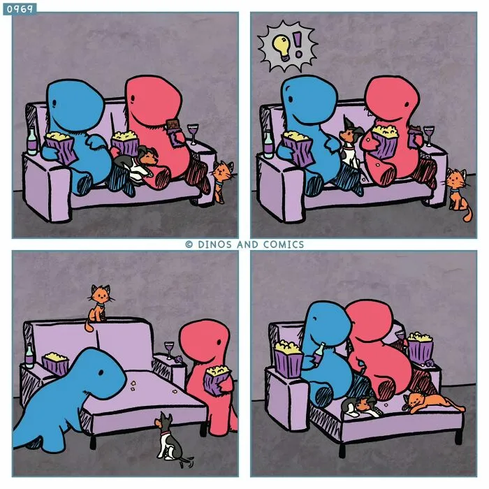 30 New “Dinosaur Couch” Comics Exploring Complex Emotions And Mental Health