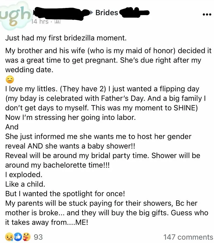 How Dare Someone Be Pregnant At My Wedding!! I Understand Not Wanting To Host Events, But The Anger At Grandparents Buying Gifts And The Me!!!! Attitude Is So Entitled