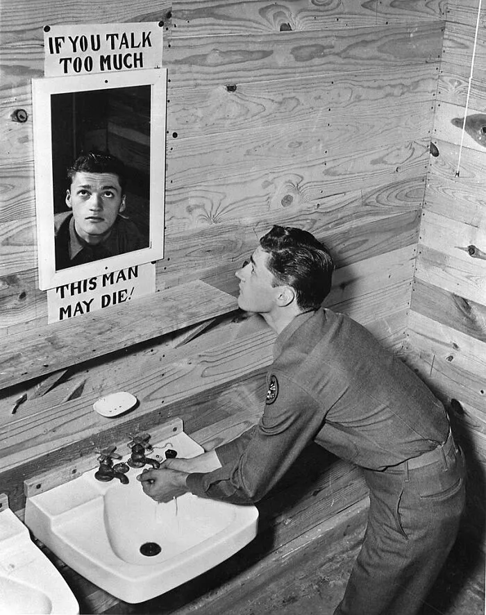 "If You Talk Too Much, This Man May Die" - Written Around A Mirror (World War II)