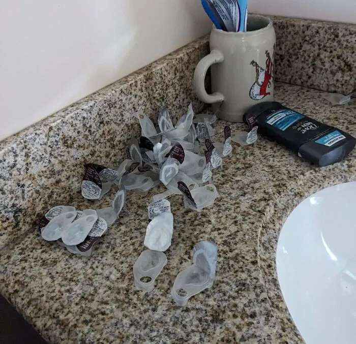 My Husband's Empty Contact Cases. And The Garbage 2 Ft Away
