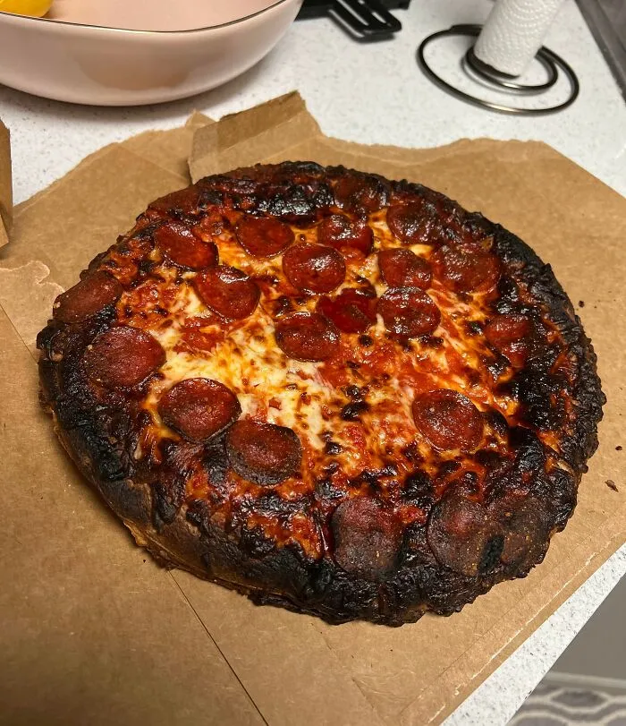 Not Only Am I Spending This Years Holidays Alone Because My Closest Family Live In A Different State, My Boyfriend And I Broke Up Just A Couple Of Days Ago So I’m At My Lowest. Then I Managed To Burn This Pizza. Hope Everyone’s Thanksgiving Is Going Well