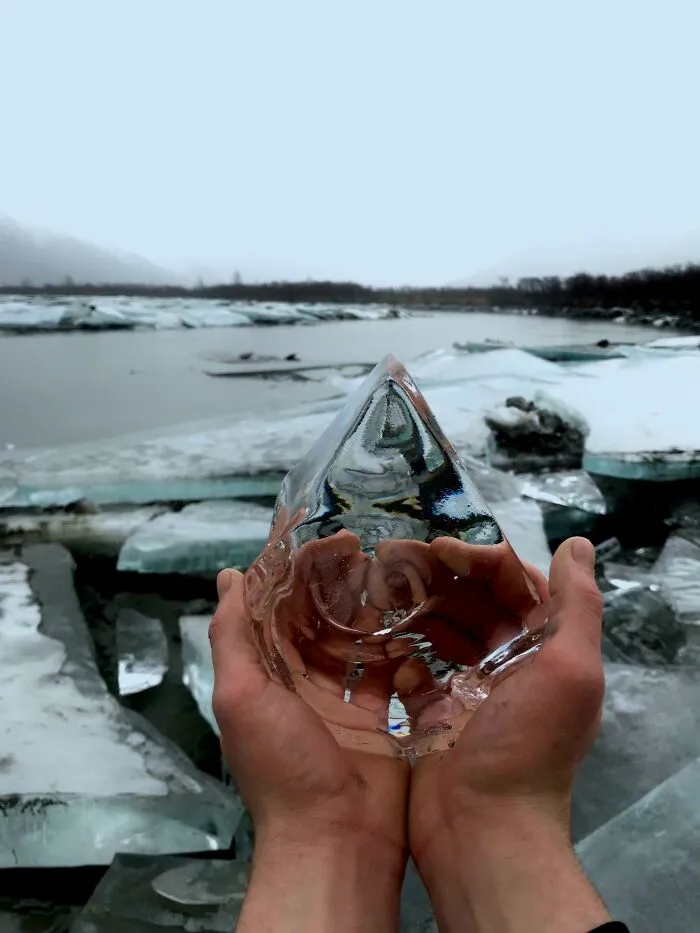 Found Crystal Clear Ice Chunk In Alaska River Bed