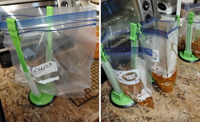 Pour It On With Ease, Thanks To The Clever <a Style="Display:inline;" Href="Https://Www.amazon.com/Holder-Plastic-Freezer-Planning-Holders/Dp/B07pf9vlx2?ie=utf8&linkcode=ll1&tag=bpzebra-20&linkid=3d30c10edb598efdffdecb0194c801da&language=en_us&ref_=as_li_ss_tl" Target="_blank"><span Style="Font: Inherit; Color: #d74b1f;"> Upright Ziplock Bag Holder</Span>, Designed To Make Filling Liquids Into Ziplock Bags A Breeze