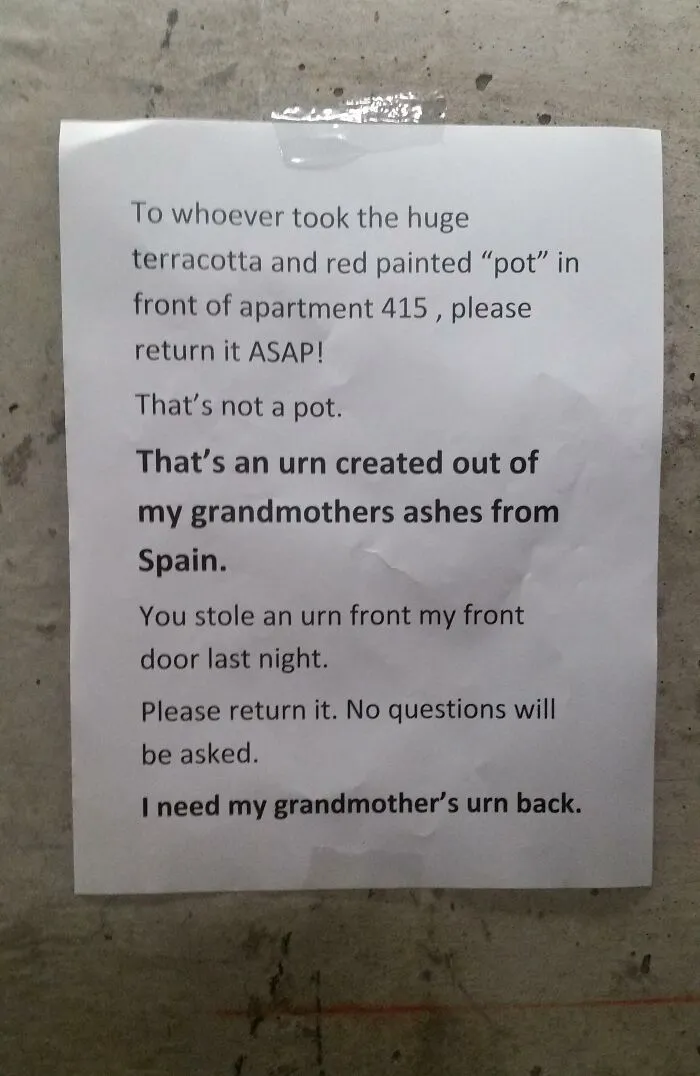 Found This In My Apartment's Stairwell. Give Them Their Granny Back!